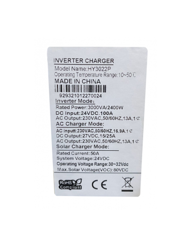 Inversor Híbrido 3KVA/2400W Controlador PWM 50A...