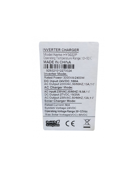 Inversor Híbrido 3KVA/2400W Controlador PWM 50A 24V-HY3022P