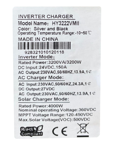 Inversor Híbrido 3200W Controlador MPPT 80A...