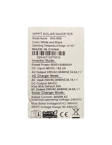 Inversor Híbrido 8000W Controlador MPPT...
