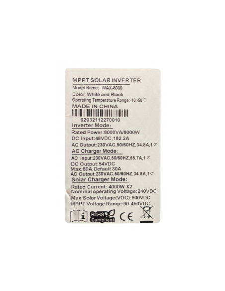 Inversor Híbrido 8000W Controlador MPPT 48V-MAX8000